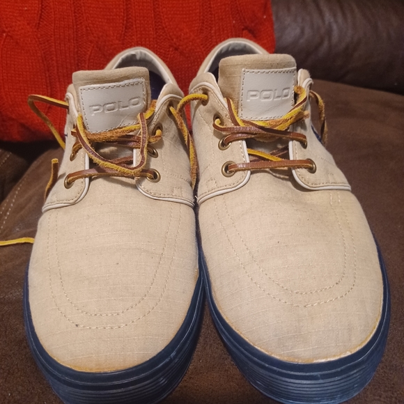Ralph Lauren Faxon Low-Top Canvas Sneakers, size 11D, tan, navy - Picture 12 of 13